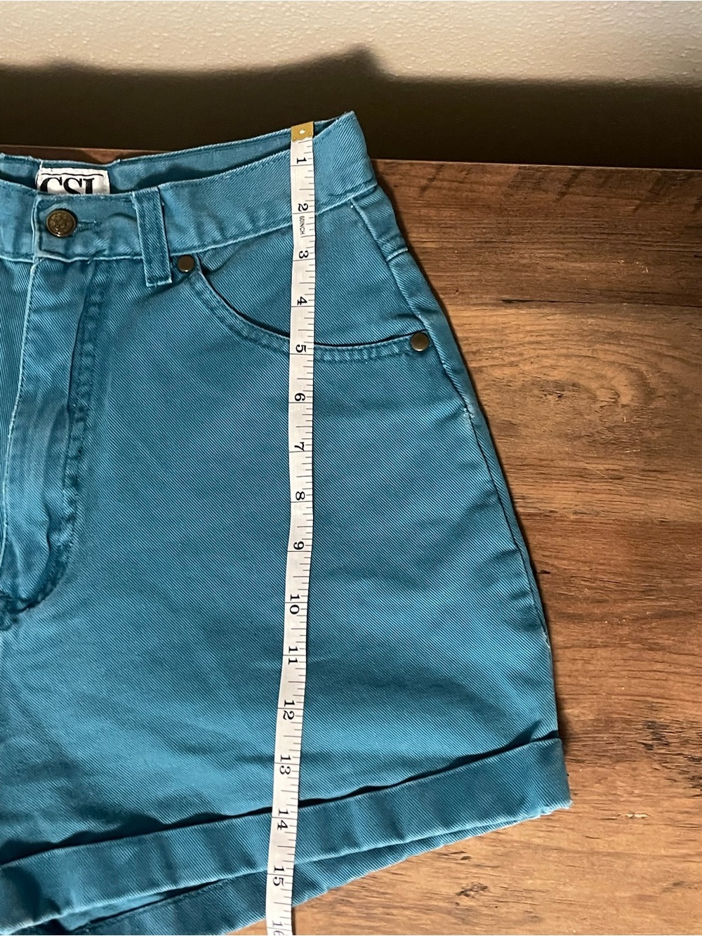 Vintage Teal High-Waist Cotton Shorts - Picture 4 of 5